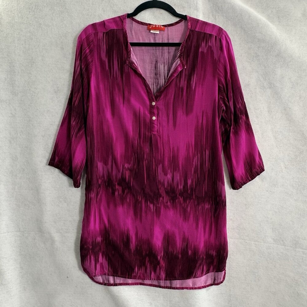 JOSIE NATORI Women Psychedelic Roll Tab Pullover Tunic Top Sz M‎ Pink Boho 10a-9
